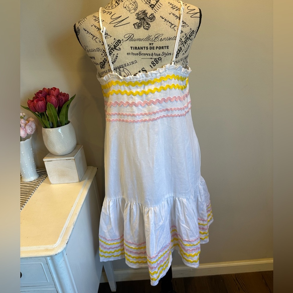 Lisa Marie Fernandez White Dress with Pink and Yellow Stripes Size S NWT - Picture 4 of 6